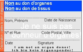 Organspendeausweis - Widerspruch (französich)
