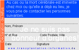 Organspendeausweis - Widerspruch (französich) Rückseite