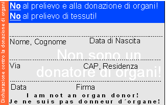 Organspendeausweis - Widerspruch (italienisch)