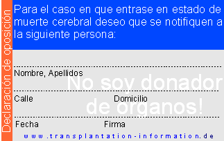 Organspendeausweis - Widerspruch (spanisch) Rückseite